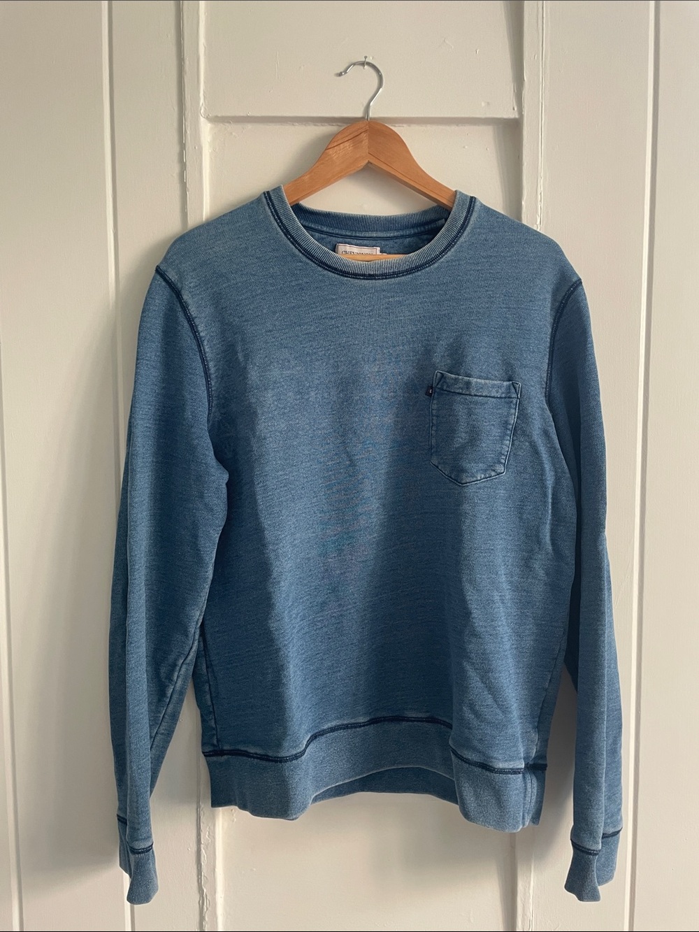 Men's Vintage Wash Crewneck Sweater with Chest Pocket - Blue